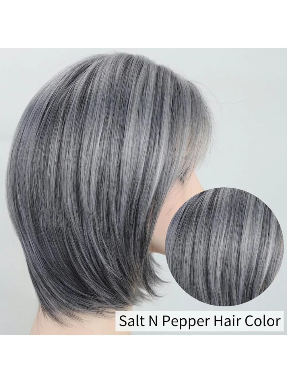 Women's Salt N Pepper 12 Inch Mid Length Heat Synthetic Straight Layered Bob Wig